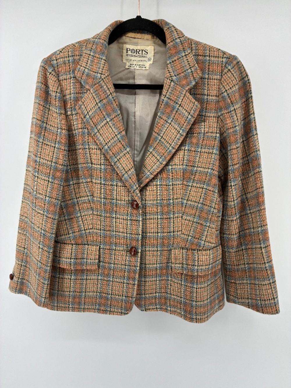 Vintage Ports International Wool Plaid Blazer